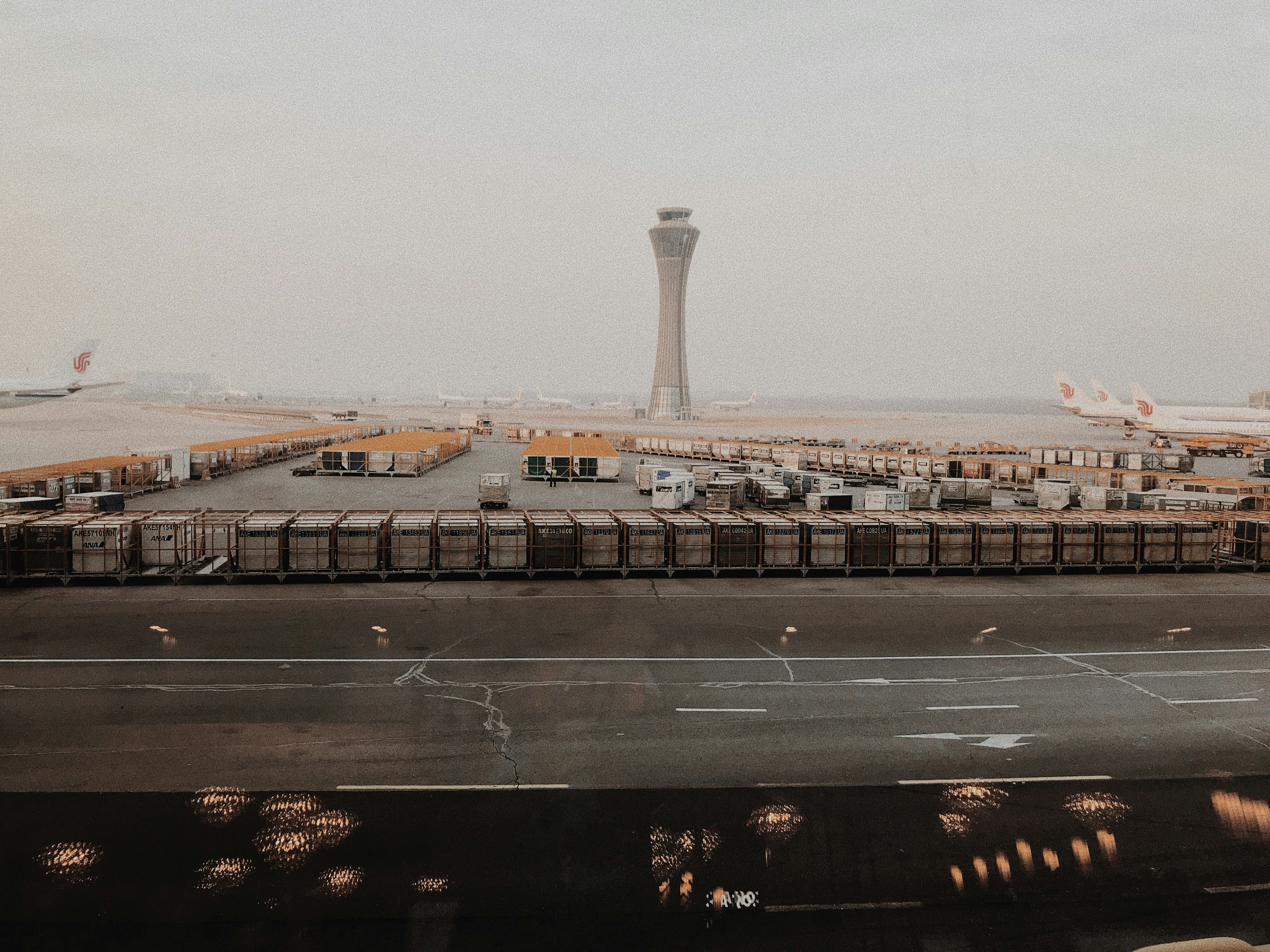 Airplane head-on view waiting on the runway